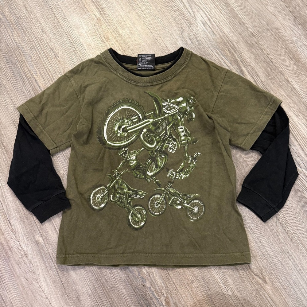 Top Heavy‎ Kids 5/6 2000s Y2K Dirt Bike Layered Long Sleeve Shirt